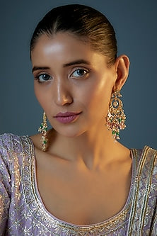 Gold Plated Kundan Polki & Natural Pearl Chandbaali Earrings