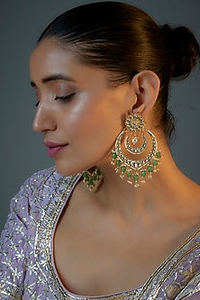 Gold Plated Kundan Polki & Natural Pearl Chandbaali Earrings