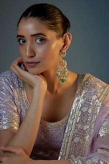 Gold Plated Kundan Polki & Natural Pearl Chandbaali Earrings