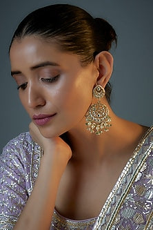Gold Plated Kundan Polki & Natural Pearl Chandbaali Earrings