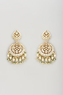 Gold Plated Kundan Polki & Natural Pearl Chandbaali Earrings