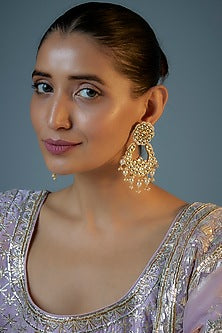 Gold Plated Kundan Polki & Natural Pearl Chandbaali Earrings