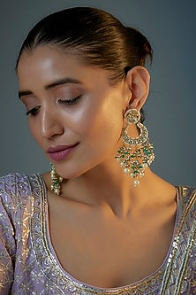 Gold Plated Kundan Polki & Natural Pearl Chandbaali Earrings