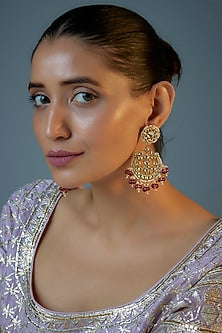 Gold Plated Kundan Polki & Natural Pearl Chandbaali Earrings