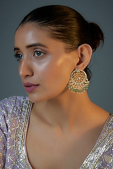 Gold Plated Kundan Polki & Natural Pearl Chandbaali Earrings