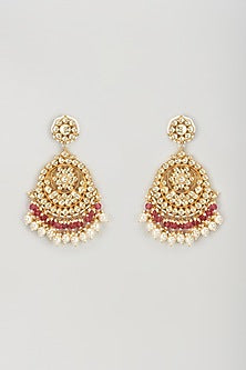 Gold Plated Kundan Polki & Natural Pearl Chandbaali Earrings