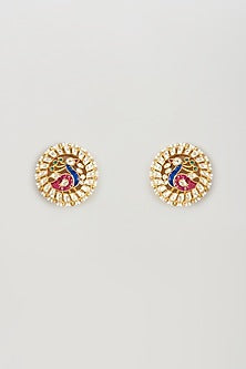 Gold Plated Kundan Polki & Pearl Stud Earrings