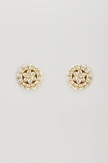Gold Plated Kundan Polki & Pearl Stud Earrings