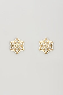 Gold Plated Kundan Polki & Pearl Stud Earrings