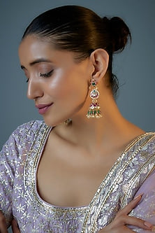 Gold Plated Kundan Polki & Multi-Colored Jadtar Stone Jhumka Earrings