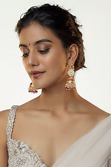 Gold Plated Jadtar & Ruby Stone Jhumka Earrings