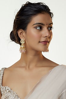 Gold Plated Pearl & Rose Quartz Beaded Jhumka Earrings