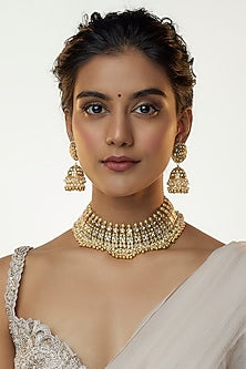Gold Finish Kundan & Jadtar Stone Choker Necklace Set