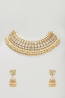 Gold Finish Kundan & Jadtar Stone Choker Necklace Set