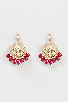 Gold Plated Kundan & Ruby Chandbali Earrings