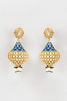 Gold Plated Kundan & Drop Pearl Dangler Earrings