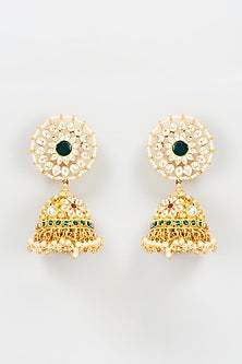 Gold Plated Multi-Colored Jhumka Earrings