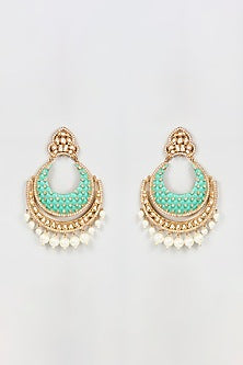 Gold Plated Kundan Polki Enameled Chandbali Earrings