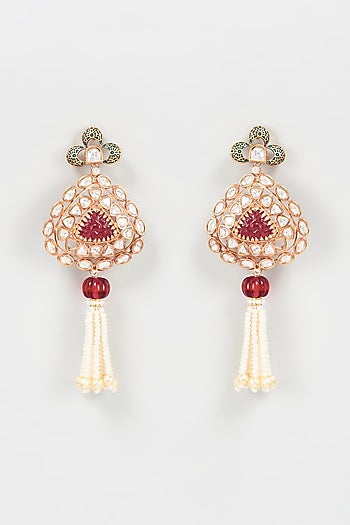 Gold Plated Kundan Polki & Ruby Dangler Earrings
