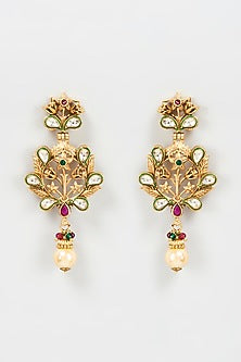 Gold Plated Semi-Precious Beaded Enameled Dangler Earrings