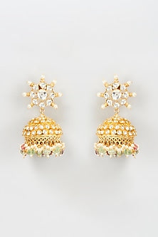 Gold Plated Kundan & Jadtar Stone Jhumka Earrings