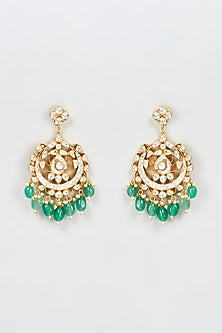 Gold Plated Kundan & Semi-Precious Bead Chandbali Earrings