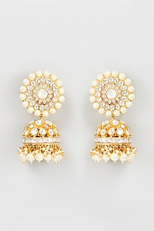 Gold Plated Kundan Polki & Jadtar Stone Jhumka Earrings