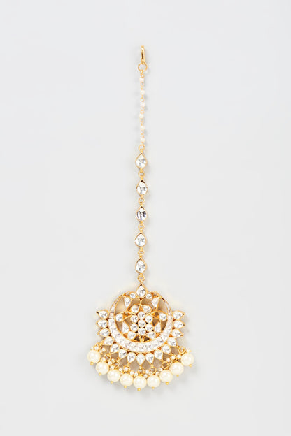 Gold Plated Kundan & Drop Pearl Maang Tikka