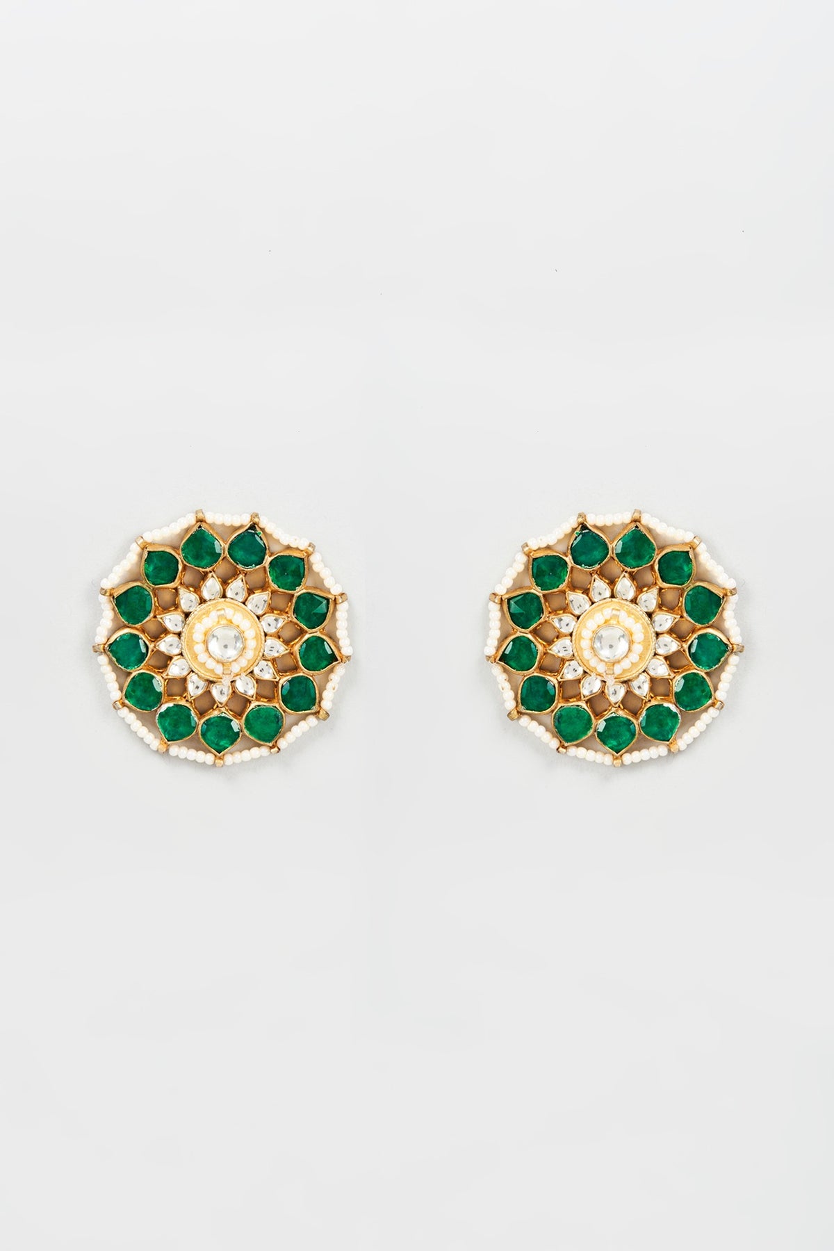 Gold Plated Kundan & Jadtar Stud Earrings