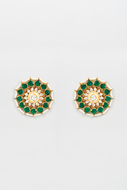 Gold Plated Kundan & Jadtar Stud Earrings
