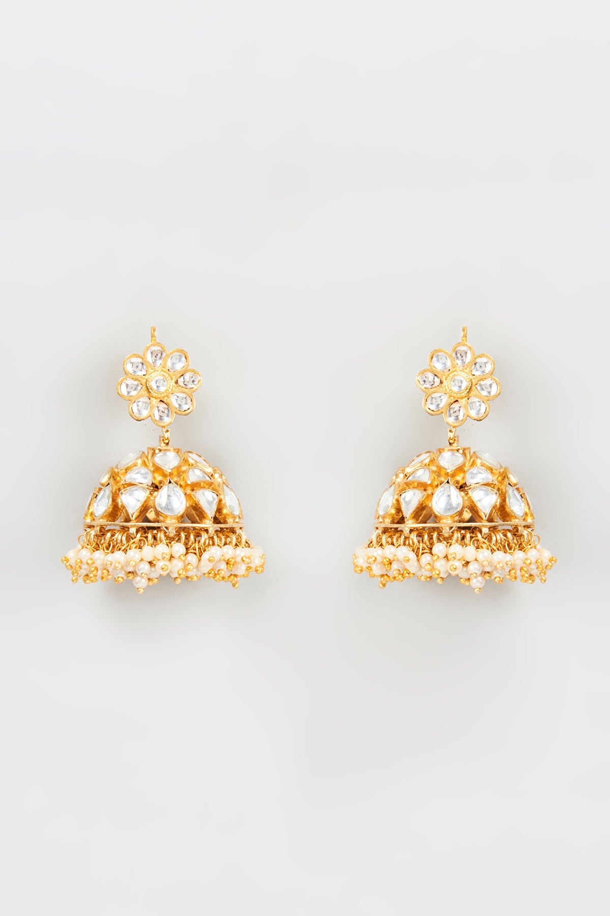 Gold Plated Kundan & Pearl Jhumka Earrings