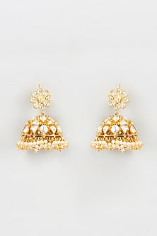 Gold Plated Kundan & Pearl Jhumka Earrings