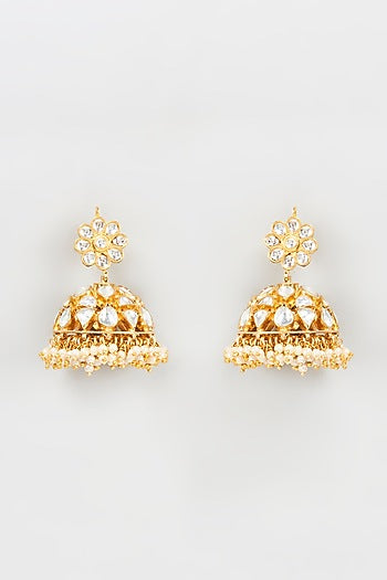 Gold Plated Kundan & Pearl Jhumka Earrings