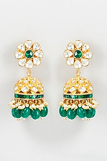 Gold Plated Jadtar Stone Jhumka Earrings
