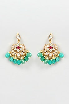 Gold Plated Kundan Polki & Ruby Stone Chandbali Earrings