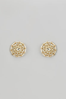 Gold Finish Kundan Polki Stud Earrings