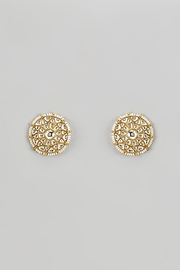 Gold Finish Kundan Polki Stud Earrings
