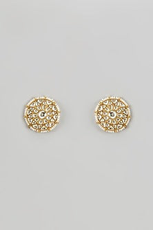 Gold Finish Kundan Polki Stud Earrings
