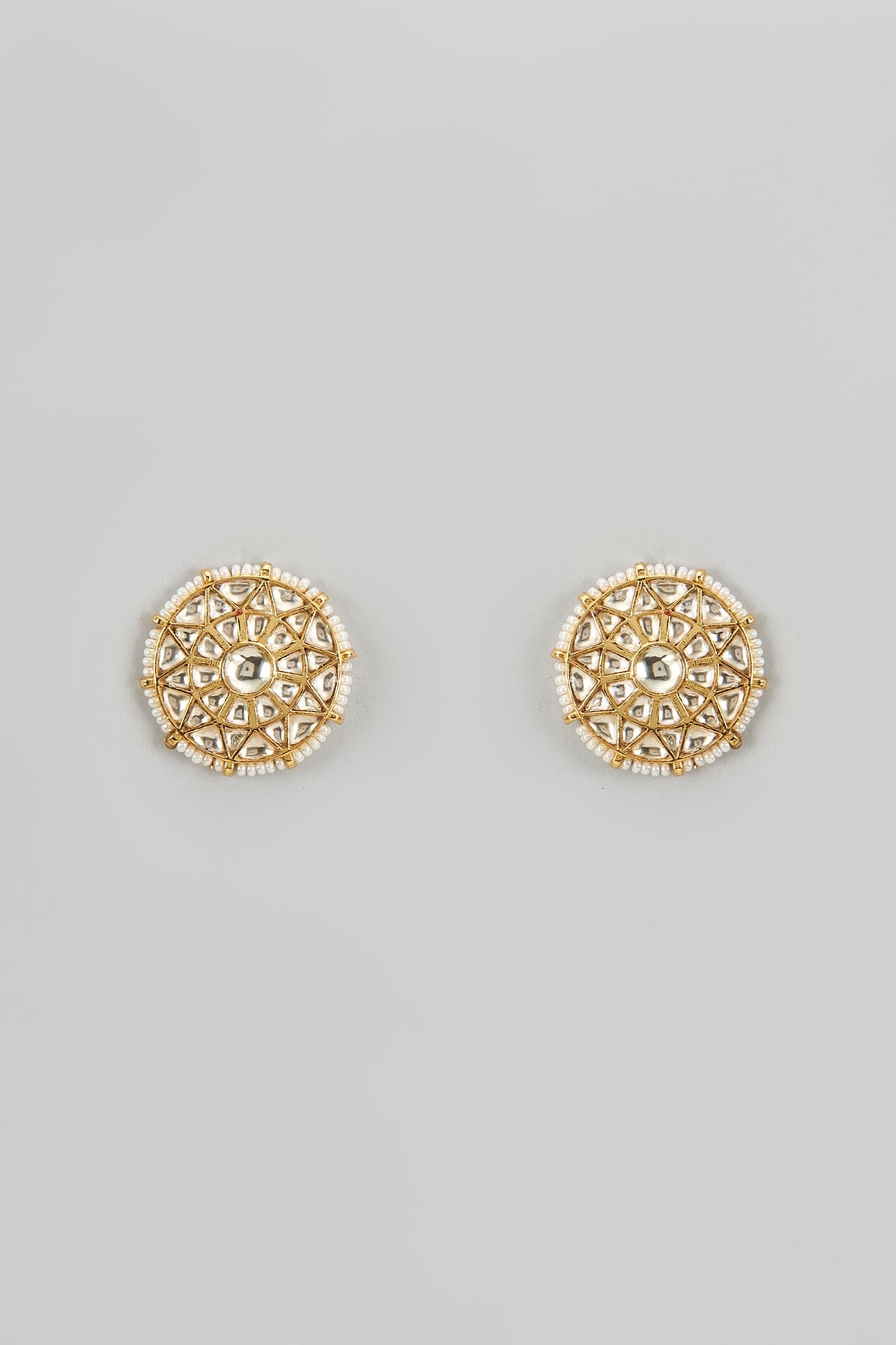 Gold Finish Kundan Polki Stud Earrings