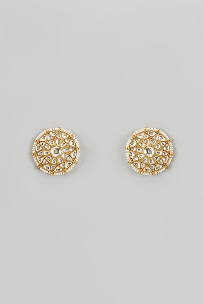 Gold Finish Kundan Polki Stud Earrings