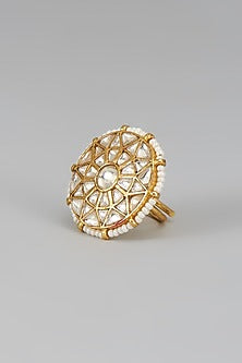 Gold Finish Kundan Polki Ring