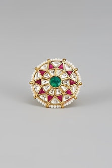 Gold Finish Kundan Polki Jadtar Ring
