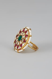 Gold Finish Kundan Polki Jadtar Ring