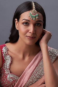 Gold Finish Kundan Polki & White Pearl Maangtikka