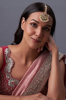 Gold Finish Kundan Polki & White Pearl Maangtikka