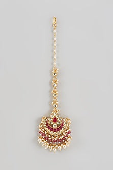 Gold Finish Kundan Polki & White Pearl Maangtikka
