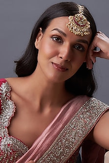 Gold Finish Kundan Polki & White Pearl Maangtikka