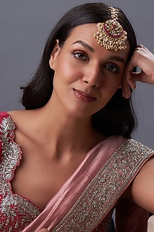 Gold Finish Kundan Polki & White Pearl Maangtikka