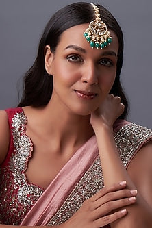 Gold Finish Kundan Polki & White Pearl Maangtikka