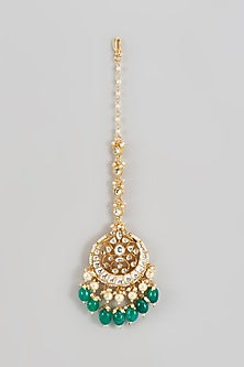 Gold Finish Kundan Polki & White Pearl Maangtikka